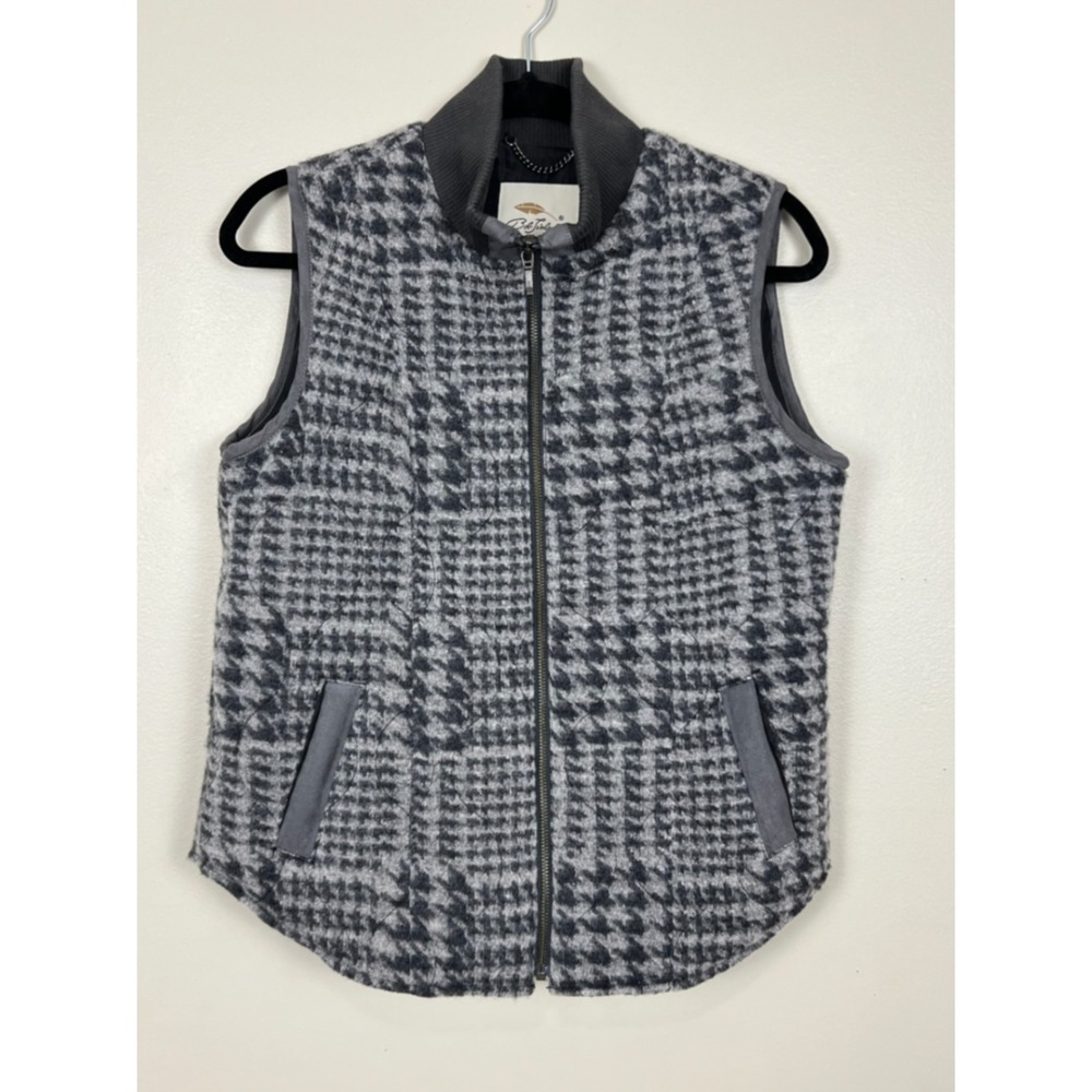 Bob Timberlake Womens Grey Houndstooth Wool Blend Quilted Zip Vest 651BTF15662W